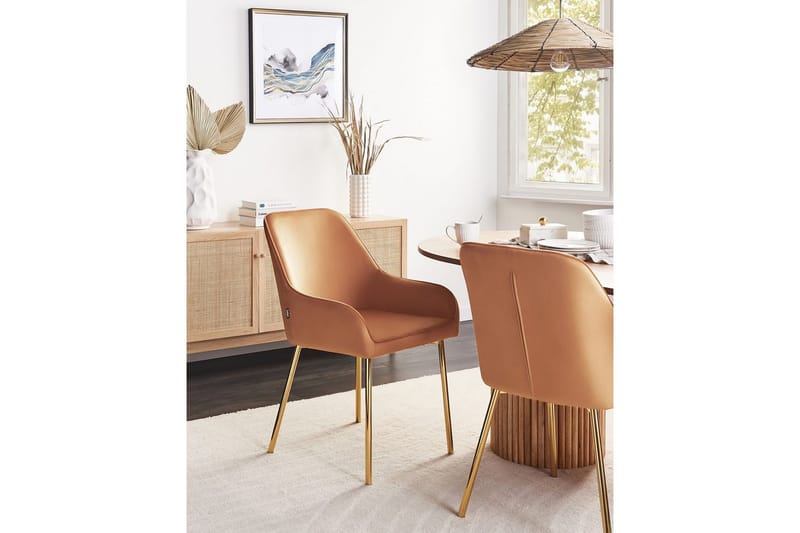 Set med 2 matstolar Loverna - Orange, guld/Sammet - Möbler - Vardagsrum - Stolar & sittmöbler - Karmstolar