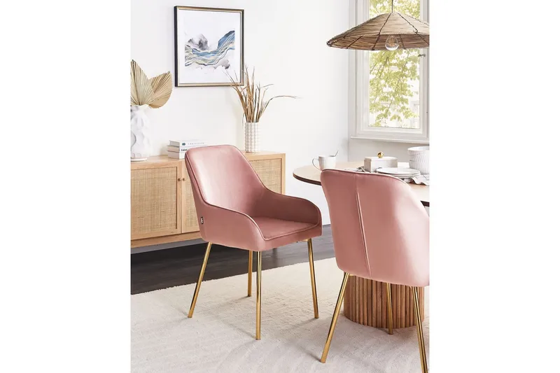 Set med 2 matstolar Loverna - Rosa, guld/Sammet - Möbler - Vardagsrum - Stolar & sittmöbler - Karmstolar