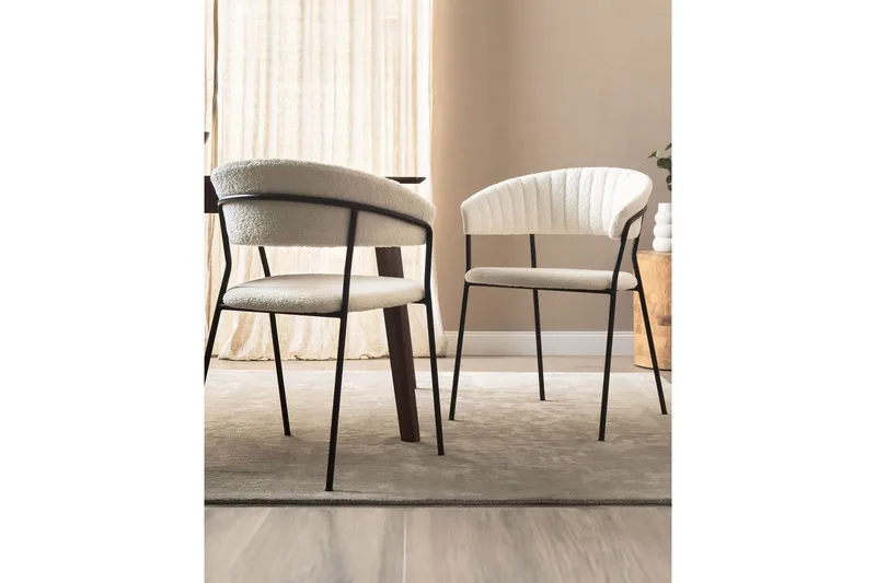 Set med 2 matstolar Mariposa - Vit, Svart/Bouclé - Möbler - Vardagsrum - Stolar & sittmöbler - Karmstolar