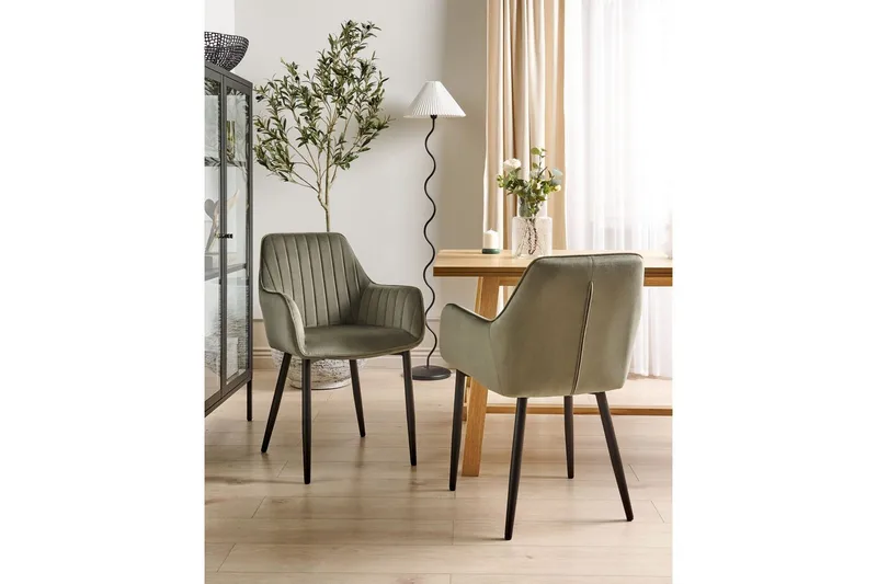 Set med 2 matstolar Wellston - Grön, Svart - Möbler - Vardagsrum - Stolar & sittmöbler - Karmstolar
