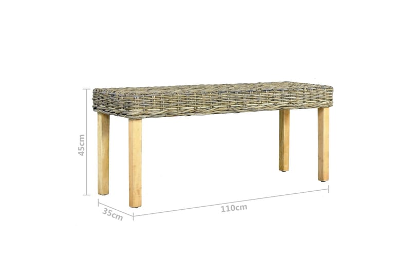 Bänk 110 cm naturlig kubu-rotting och massivt mangoträ - Brun - Möbler - Vardagsrum - Stolar & sittmöbler - Sittbänk
