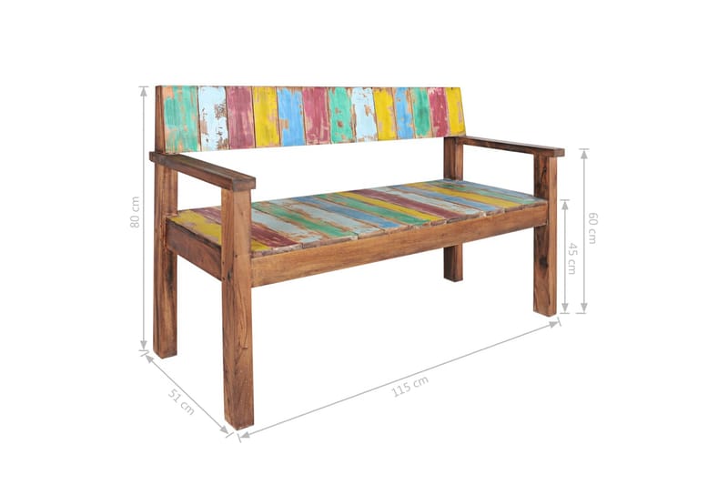 Bänk 115 cm massivt återvunnet trä - Flerfärgad - Möbler - Vardagsrum - Stolar & sittmöbler - Sittbänk - Bänk med ryggstöd