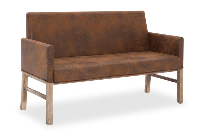 Bänk med armstöd 140 cm brun konstmocka - Brun - Möbler - Vardagsrum - Stolar & sittmöbler - Sittbänk - Bänk med ryggstöd