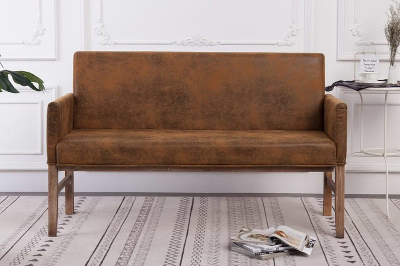 Bänk med armstöd 140 cm brun konstmocka - Brun - Möbler - Vardagsrum - Stolar & sittmöbler - Sittbänk - Bänk med ryggstöd