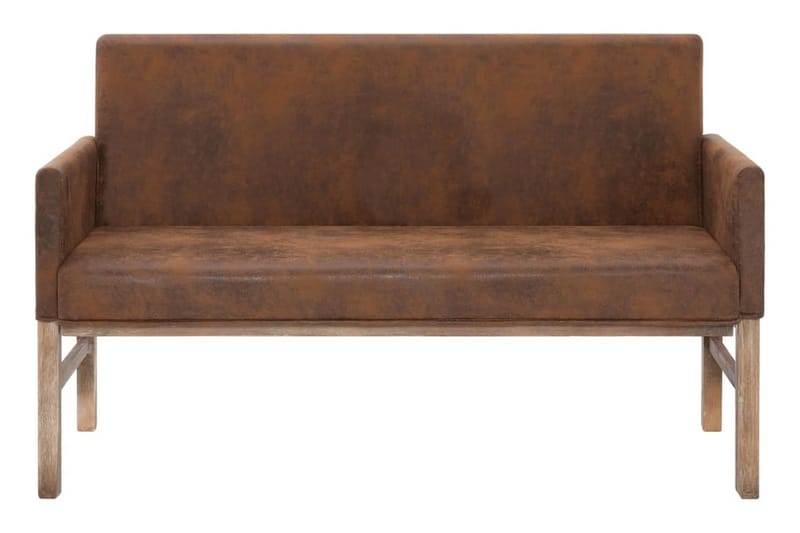 Bänk med armstöd 140 cm brun konstmocka - Brun - Möbler - Vardagsrum - Stolar & sittmöbler - Sittbänk - Bänk med ryggstöd