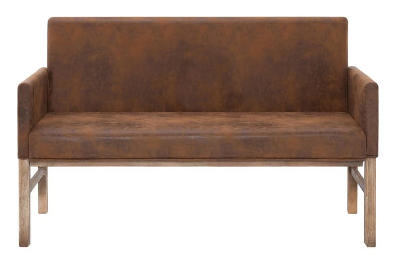 Bänk med armstöd 140 cm brun konstmocka - Brun - Bänk med ryggstöd