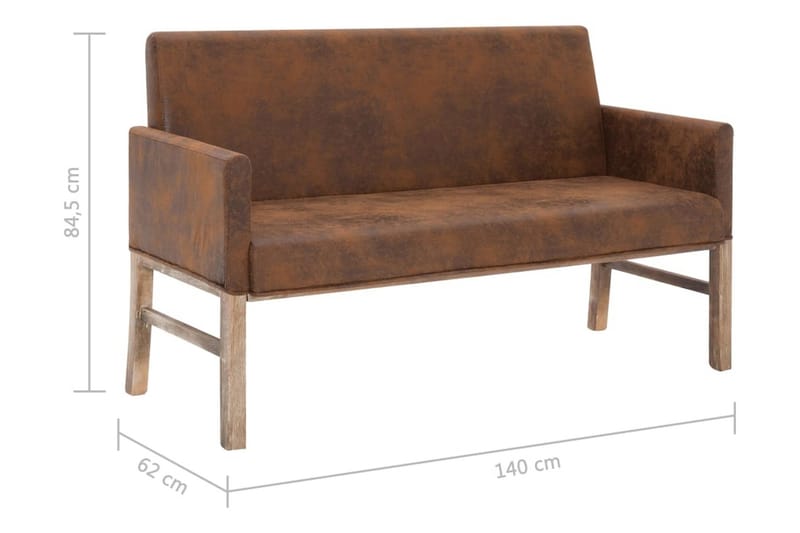 Bänk med armstöd 140 cm brun konstmocka - Brun - Möbler - Vardagsrum - Stolar & sittmöbler - Sittbänk - Bänk med ryggstöd