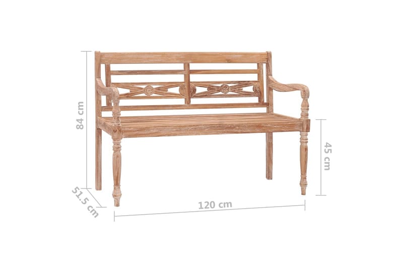 Bataviabänk 120 cm vitkalkad finish massiv teak - Brun - Möbler - Vardagsrum - Stolar & sittmöbler - Sittbänk - Bänk med ryggstöd