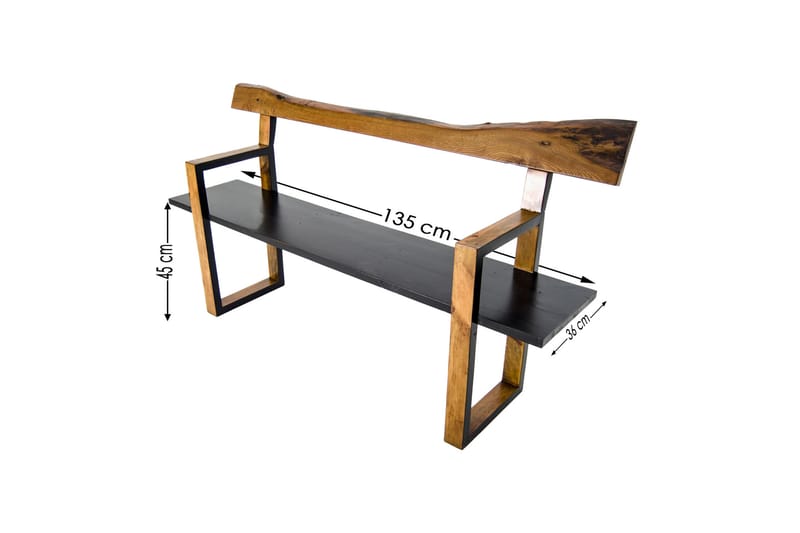 BOUZIANE Sittbänk 135 cm Valnöt/Brun/Mörkbrun/Svart - Möbler - Vardagsrum - Stolar & sittmöbler - Sittbänk - Bänk med ryggstöd