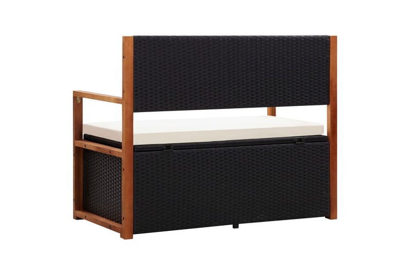 Förvaringsbänk 110 cm konstrotting och massivt akaciaträ - Svart - Möbler - Vardagsrum - Stolar & sittmöbler - Sittbänk - Bänk med ryggstöd