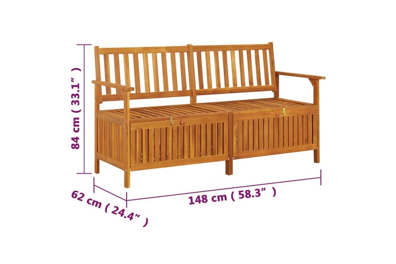 Förvaringsbänk 148 cm massivt akaciaträ - Brun - Möbler - Vardagsrum - Stolar & sittmöbler - Sittbänk - Bänk med ryggstöd