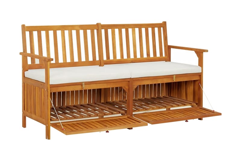 Förvaringsbänk med dyna 148 cm massivt akaciaträ - Brun - Möbler - Vardagsrum - Stolar & sittmöbler - Sittbänk - Bänk med ryggstöd