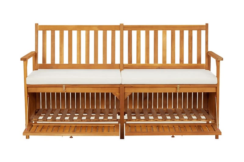 Förvaringsbänk med dyna 148 cm massivt akaciaträ - Brun - Möbler - Vardagsrum - Stolar & sittmöbler - Sittbänk - Bänk med ryggstöd