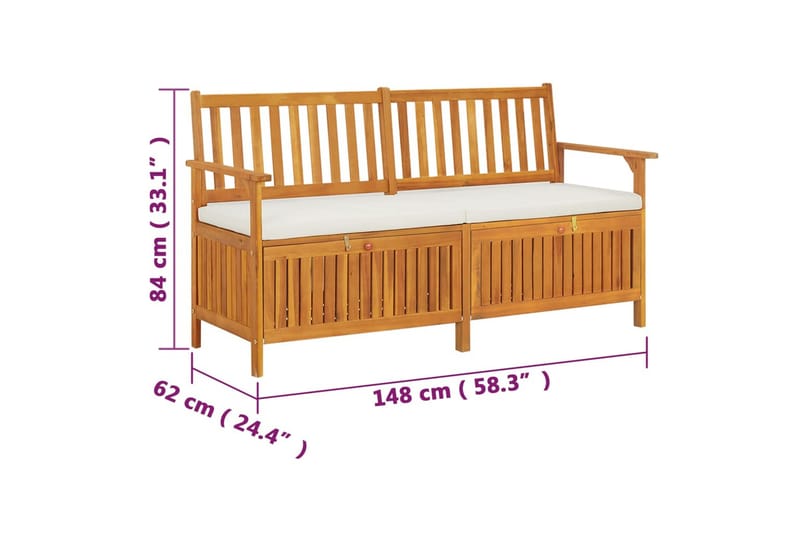Förvaringsbänk med dyna 148 cm massivt akaciaträ - Brun - Möbler - Vardagsrum - Stolar & sittmöbler - Sittbänk - Bänk med ryggstöd