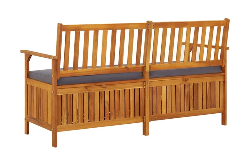 Förvaringsbänk med dyna 148 cm massivt akaciaträ - Grå - Möbler - Vardagsrum - Stolar & sittmöbler - Sittbänk - Bänk med ryggstöd