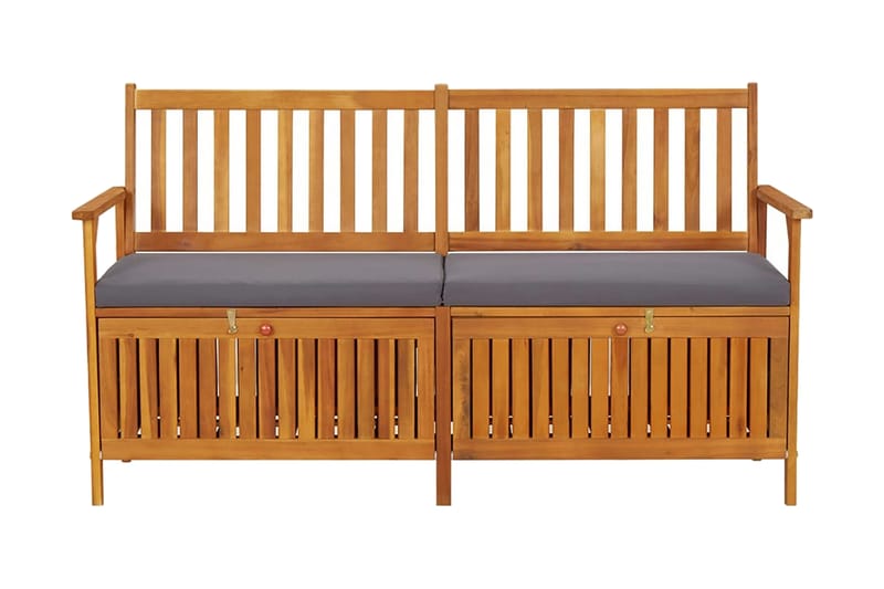 Förvaringsbänk med dyna 148 cm massivt akaciaträ - Grå - Möbler - Vardagsrum - Stolar & sittmöbler - Sittbänk - Bänk med ryggstöd