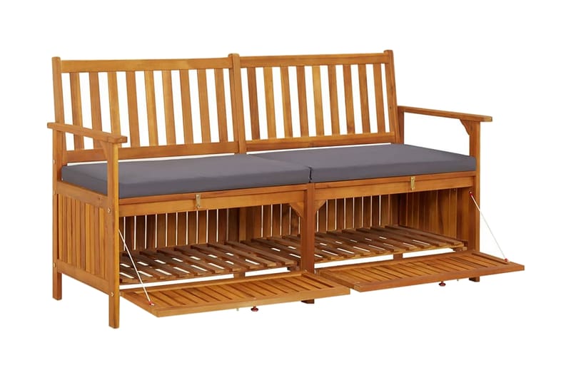 Förvaringsbänk med dyna 148 cm massivt akaciaträ - Grå - Möbler - Vardagsrum - Stolar & sittmöbler - Sittbänk - Bänk med ryggstöd