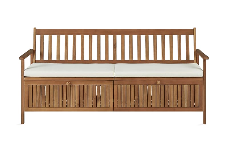 Förvaringsbänk med dyna 170 cm massivt akaciaträ - Brun - Möbler - Vardagsrum - Stolar & sittmöbler - Sittbänk - Bänk med ryggstöd