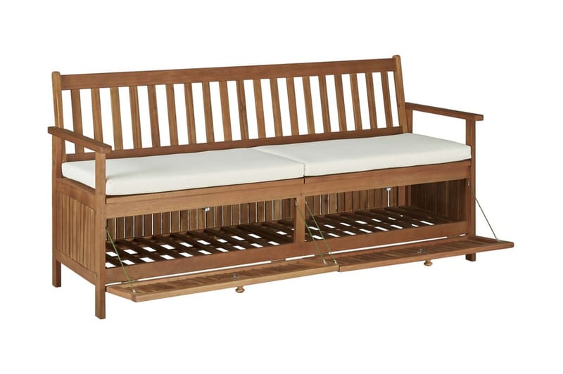 Förvaringsbänk med dyna 170 cm massivt akaciaträ - Brun - Möbler - Vardagsrum - Stolar & sittmöbler - Sittbänk - Bänk med ryggstöd