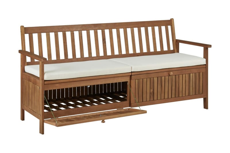 Förvaringsbänk med dyna 170 cm massivt akaciaträ - Brun - Möbler - Vardagsrum - Stolar & sittmöbler - Sittbänk - Bänk med ryggstöd