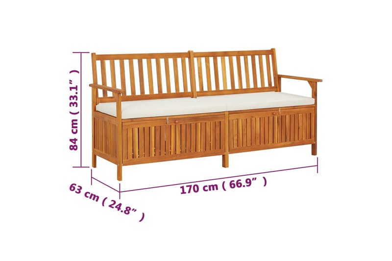 Förvaringsbänk med dyna 170 cm massivt akaciaträ - Brun - Möbler - Vardagsrum - Stolar & sittmöbler - Sittbänk - Bänk med ryggstöd
