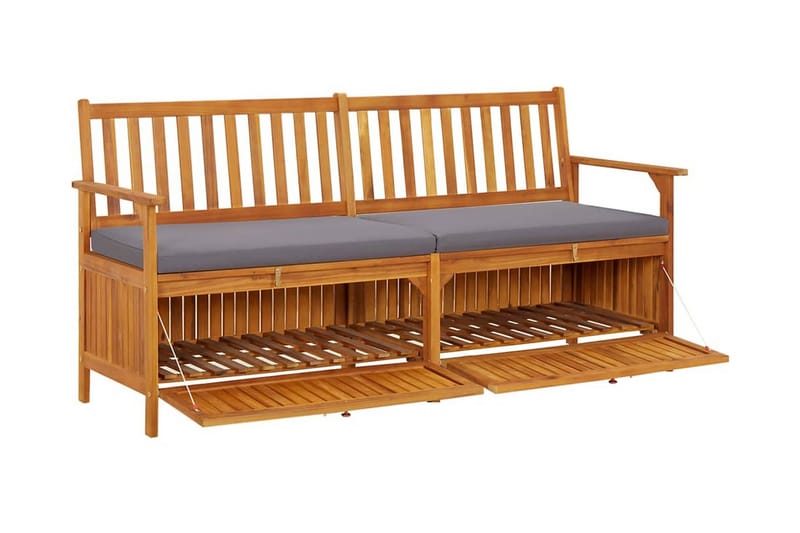 Förvaringsbänk med dyna 170 cm massivt akaciaträ - Grå - Möbler - Vardagsrum - Stolar & sittmöbler - Sittbänk - Bänk med ryggstöd