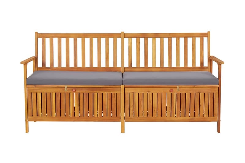 Förvaringsbänk med dyna 170 cm massivt akaciaträ - Grå - Möbler - Vardagsrum - Stolar & sittmöbler - Sittbänk - Bänk med ryggstöd