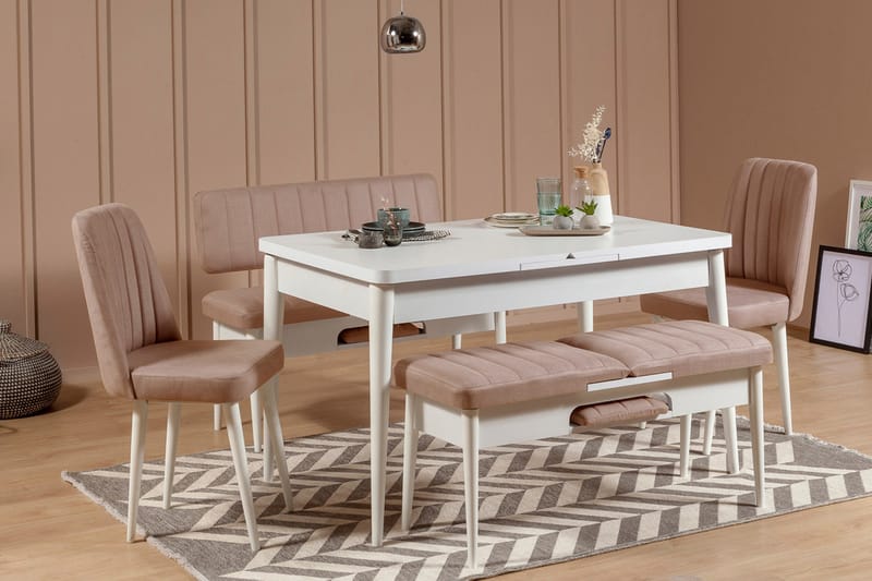 MUNDIN Sittbänk 110 cm Vit/Grå - Vit/Grå - Möbler - Vardagsrum - Stolar & sittmöbler - Sittbänk - Bänk med ryggstöd