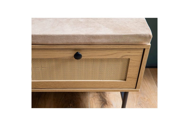 Bänk Wohnling Tygklädd sittplats med 2 rottingliknande lådor i ekdekor - Möbler - Vardagsrum - Stolar & sittmöbler - Sittbänk