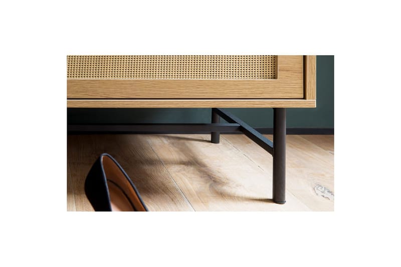 Bänk Wohnling Tygklädd sittplats med 2 rottingliknande lådor i ekdekor - Möbler - Vardagsrum - Stolar & sittmöbler - Sittbänk