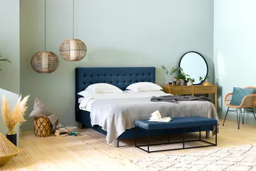 Ella Sittbänk 120cm Rutig - Blå/Sammet - Möbler - Vardagsrum - Stolar & sittmöbler - Sittbänk