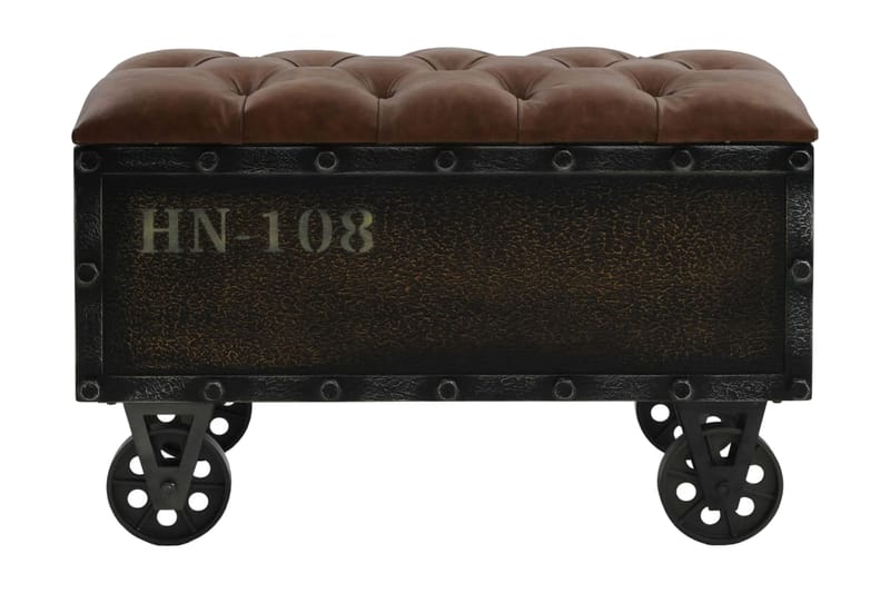 Förvaringsbänk massivt trä och konstläder 80,5x41x50 cm - Brun - Möbler - Vardagsrum - Stolar & sittmöbler - Sittbänk