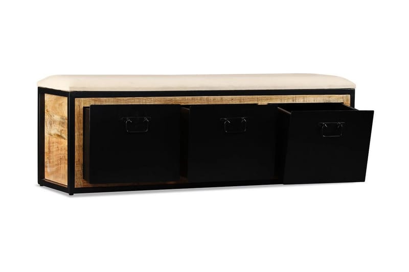 Förvaringsbänk med 3 lådor massivt mangoträ 120x30x40 cm - Svart - Möbler - Vardagsrum - Stolar & sittmöbler - Sittbänk