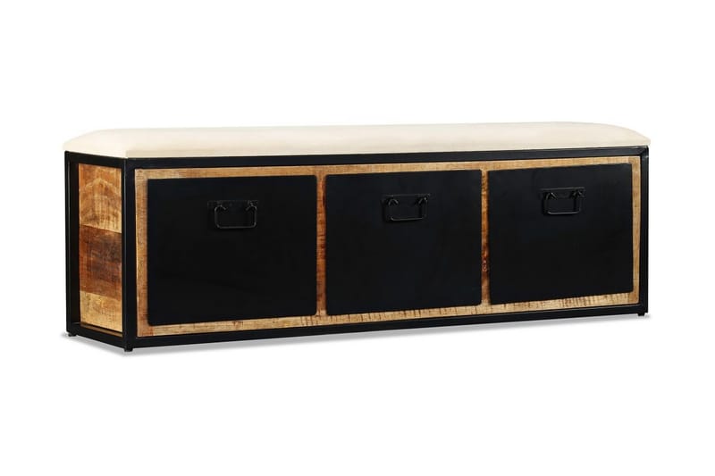 Förvaringsbänk med 3 lådor massivt mangoträ 120x30x40 cm - Svart - Möbler - Vardagsrum - Stolar & sittmöbler - Sittbänk