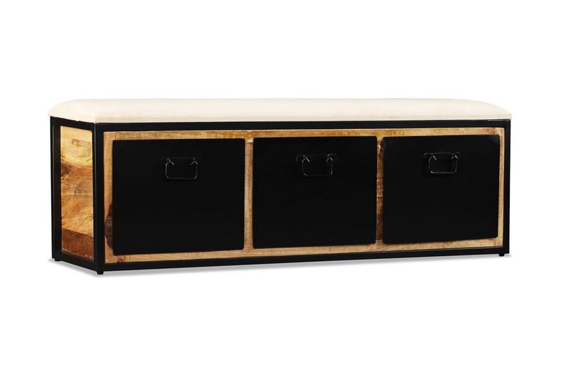 Förvaringsbänk med 3 lådor massivt mangoträ 120x30x40 cm - Svart - Möbler - Vardagsrum - Stolar & sittmöbler - Sittbänk