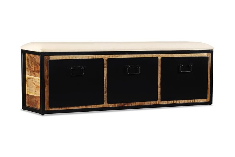 Förvaringsbänk med 3 lådor massivt mangoträ 120x30x40 cm - Svart - Möbler - Vardagsrum - Stolar & sittmöbler - Sittbänk