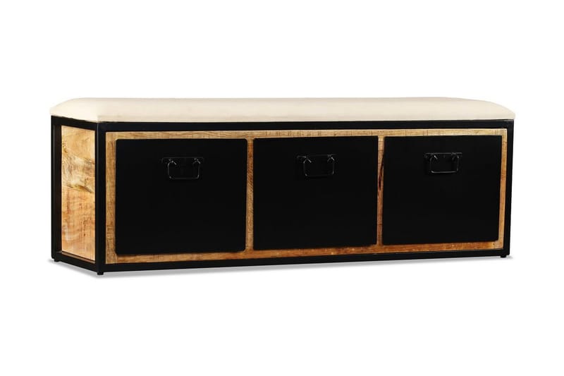 Förvaringsbänk med 3 lådor massivt mangoträ 120x30x40 cm - Svart - Möbler - Vardagsrum - Stolar & sittmöbler - Sittbänk