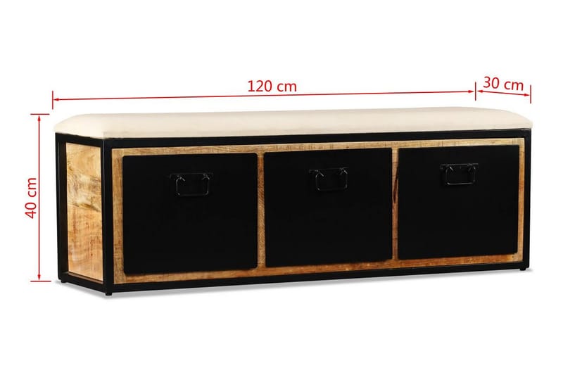 Förvaringsbänk med 3 lådor massivt mangoträ 120x30x40 cm - Svart - Möbler - Vardagsrum - Stolar & sittmöbler - Sittbänk