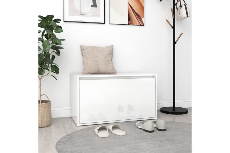 Hallbänk vit högglans 80x40x45 cm spånskiva - Vit - Möbler - Vardagsrum - Stolar & sittmöbler - Sittbänk