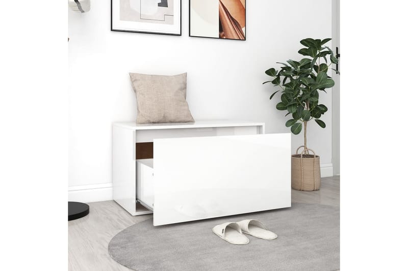 Hallbänk vit högglans 80x40x45 cm spånskiva - Vit - Möbler - Vardagsrum - Stolar & sittmöbler - Sittbänk
