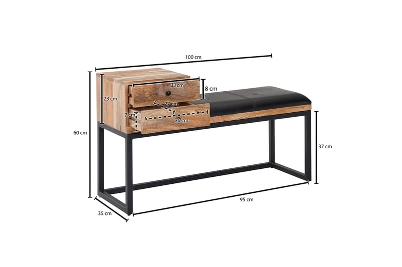 KARATYR Sittbänk 100 cm Brun - Möbler - Vardagsrum - Stolar & sittmöbler - Sittbänk