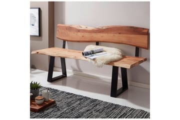 Matbänk Wohnling Köksbänk i massivt trä med trädets kant med metallben, lantlig stil Med ryggstöd, 180 cm - Med ryggstöd, 180 cm - Möbler - Vardagsrum - Stolar & sittmöbler - Sittbänk - Bänk med ryggstöd