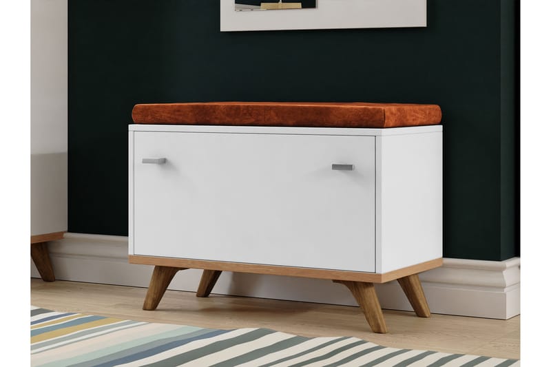 TOTNES Sittbänk med Förvaring Vit/Ek - Vit/Ek - Möbler - Vardagsrum - Stolar & sittmöbler - Sittbänk