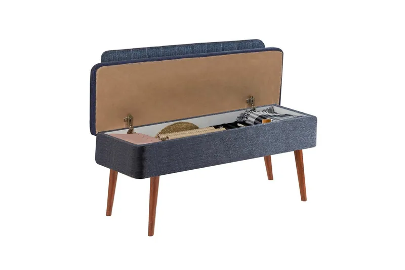 Valsot Sittbänk 110 cm - Valnöt/Mörkblå - Möbler - Vardagsrum - Stolar & sittmöbler - Sittbänk - Bänk med ryggstöd