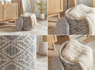 Veron Rund sittpuff med förvaring i ulltyg - grå och gräddfärgad - Möbler - Vardagsrum - Stolar & sittmöbler - Sittpuff