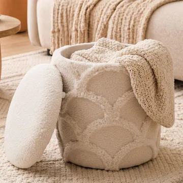 Veron Rund sittpuff med förvaring i ulltyg - gräddvit - Möbler - Vardagsrum - Stolar & sittmöbler - Sittpuff