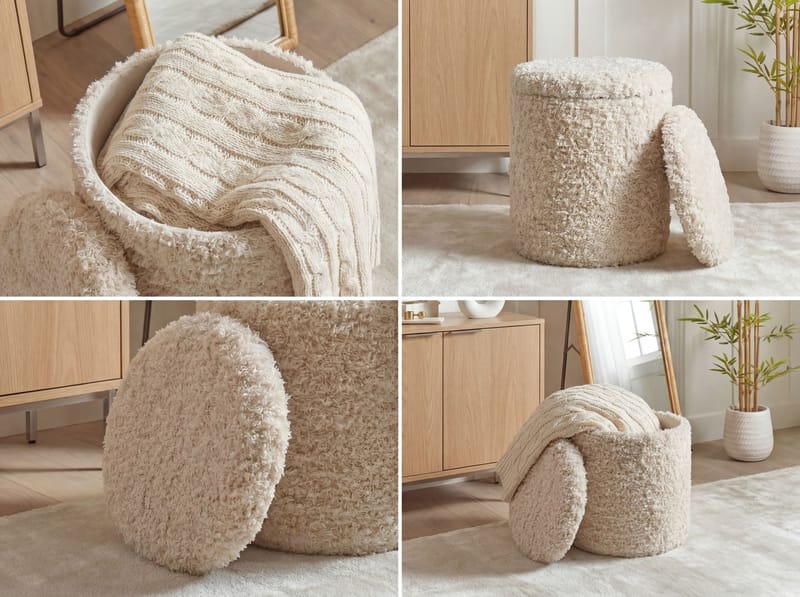 Veron Rund sittpuff med förvaring i ulltyg - ljusbeige - Möbler - Vardagsrum - Stolar & sittmöbler - Sittpuff