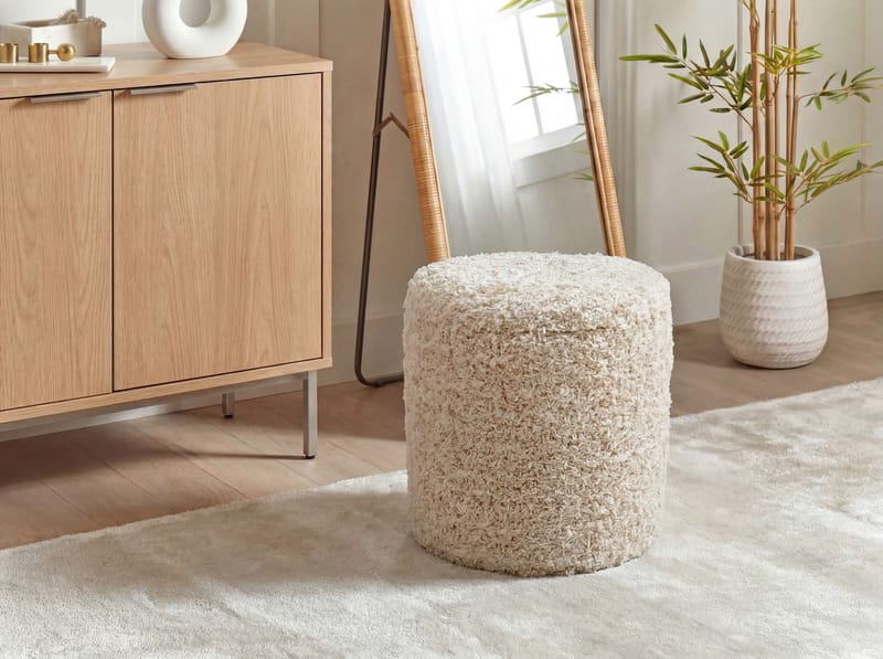 Veron Rund sittpuff med förvaring i ulltyg - ljusbeige - Möbler - Vardagsrum - Stolar & sittmöbler - Sittpuff