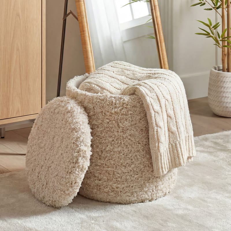 Veron Rund sittpuff med förvaring i ulltyg - ljusbeige - Möbler - Vardagsrum - Stolar & sittmöbler - Sittpuff