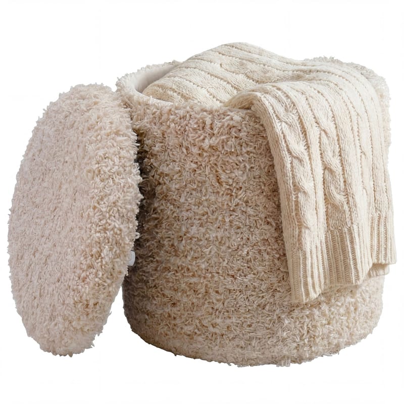 Veron Rund sittpuff med förvaring i ulltyg - ljusbeige - Möbler - Vardagsrum - Stolar & sittmöbler - Sittpuff